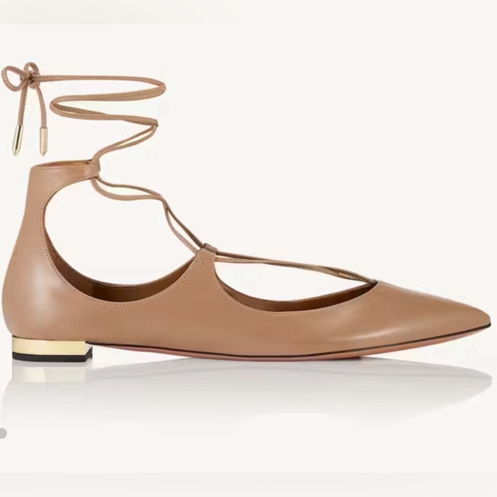 Aquazzura Christy Nude Leather Flat size 39 BRAND NEW